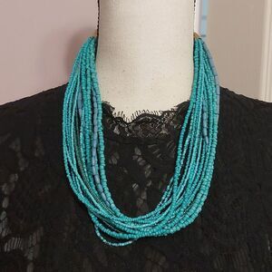 15 Strands Faux Turquoise Beads Layered Boho Necklace
